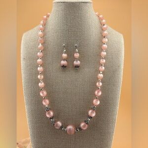 Vintage Pink Moon-glow Necklace and Earring Set